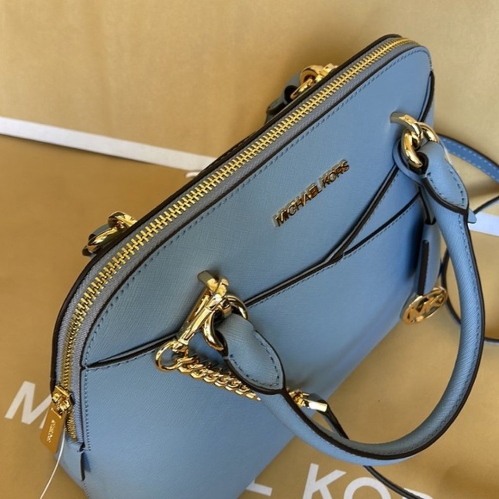 Michael Kors Jet Set Travel Medium Dome Satchel Crossbody Leather Chambray - Picture 12 of 16